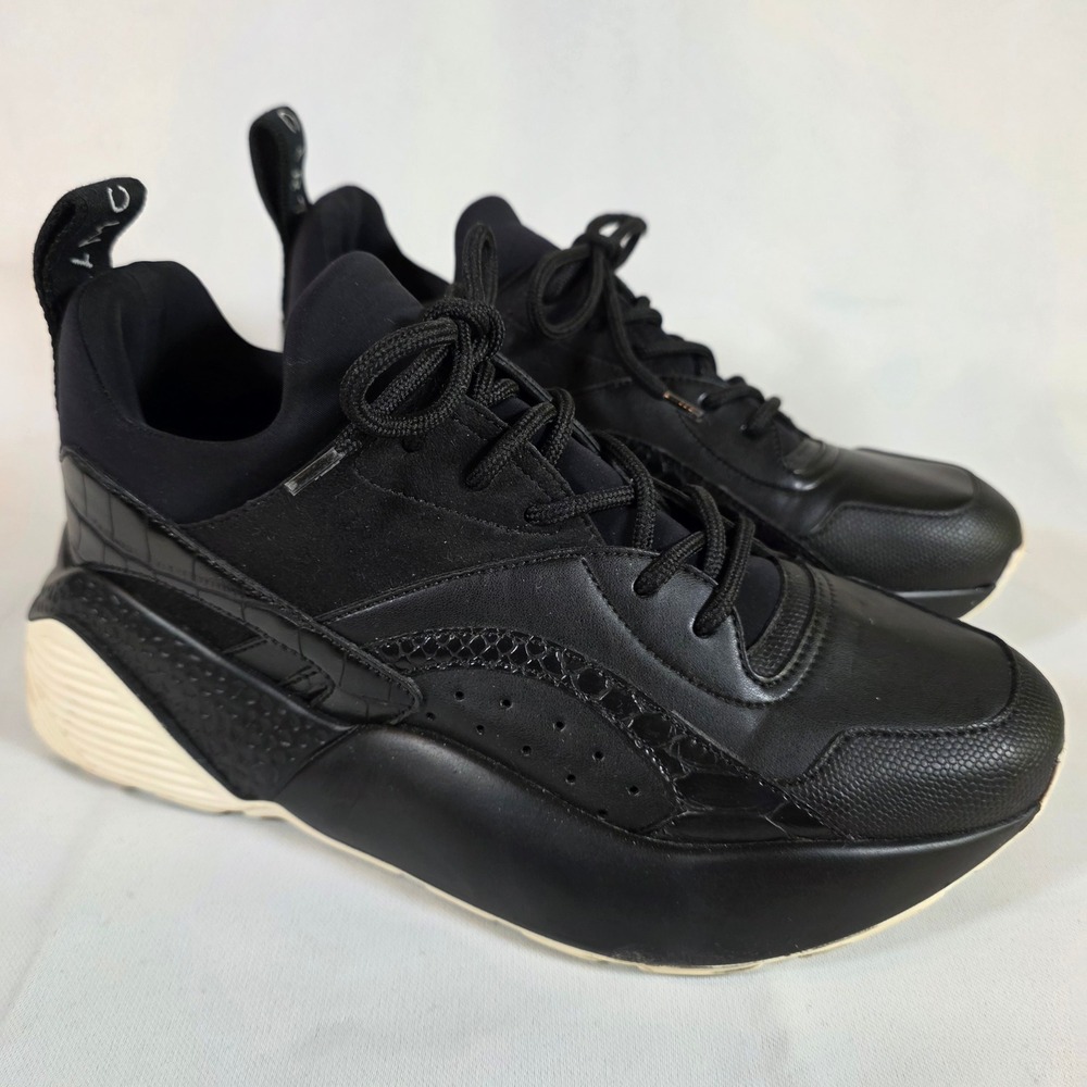 Stella McCartney Eclypse Black Croc Embossed Chunky Platform Sneakers Sz 38/7.5
